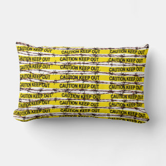 Keep Out! Yellow Tape and Barbed Wire Lumbar Pillow