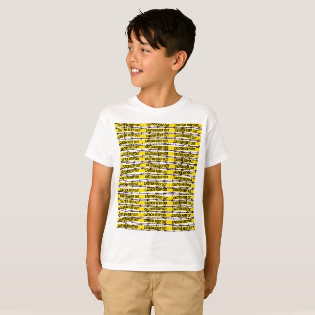 Keep Out! Yellow Tape and Barbed Wire T-Shirt (Front Full)