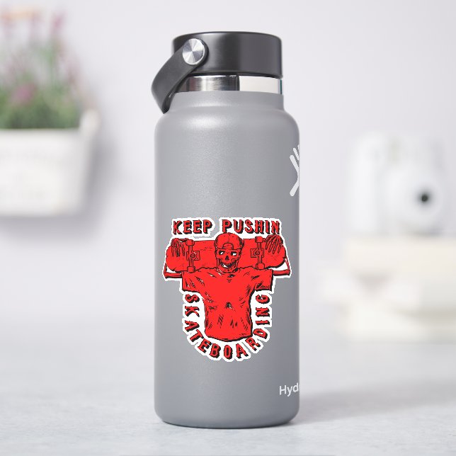 Keep Pushing Skateboarding Red - 4" Kiss Cut Vinyl Sticker (HydroFlask)