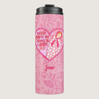 Keep Safe Pink Ribbon Quilt Personalized Thermal Tumbler