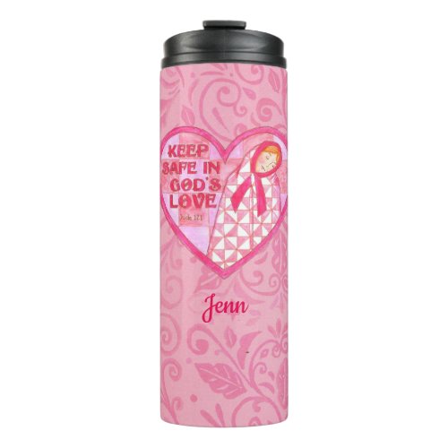 Keep Safe Pink Ribbon Quilt Personalized Thermal Tumbler