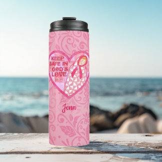 Keep Safe Pink Ribbon Quilt Personalized Thermal Tumbler