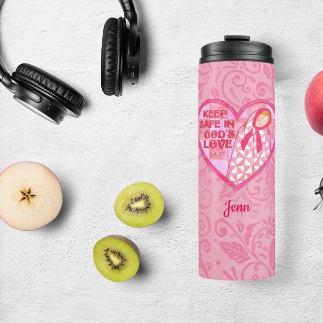 Keep Safe Pink Ribbon Quilt Personalized Thermal Tumbler (Creator Uploaded)