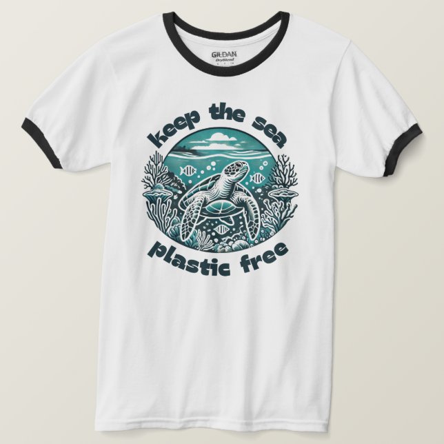Keep Sea Plastic Free Ocean Life Ringer Tee (Design Front)