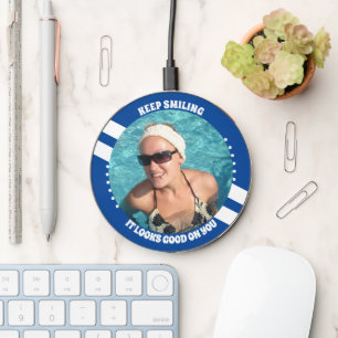 Keep smiling add photo white deep blue wireless charger 