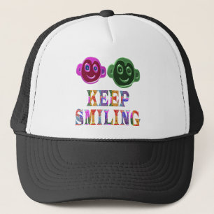 KEEP SMILING : Artistic Text n Faces Trucker Hat