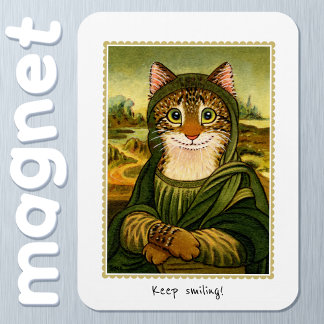 Keep Smiling Cute Mona Lisa Cat Custom Magnet