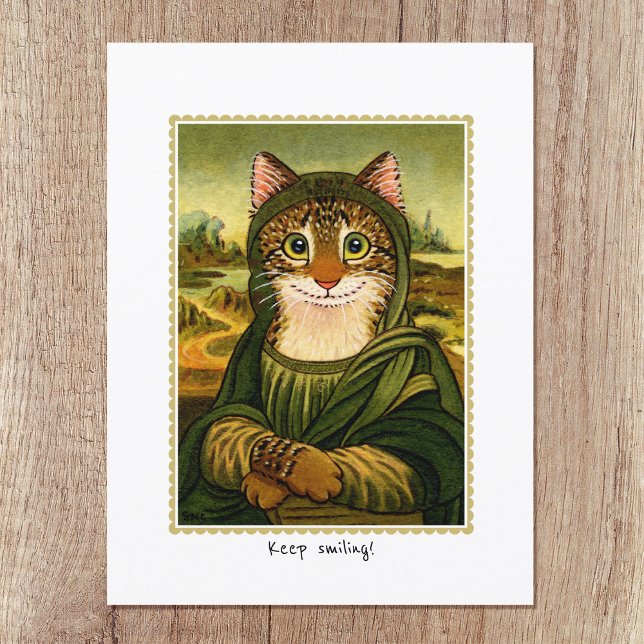 Keep Smiling Cute Mona Lisa Cat Custom Postcard (Creator Uploaded)