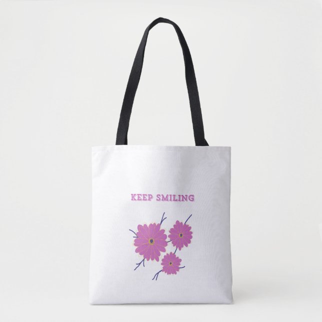 Keep Smiling Floral Tote Bag: Carry Positivity (Front)
