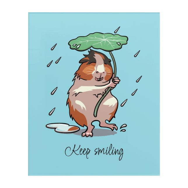Keep Smiling Happy Guinea Pig Enjoying The Rain Acrylic Print (Front)