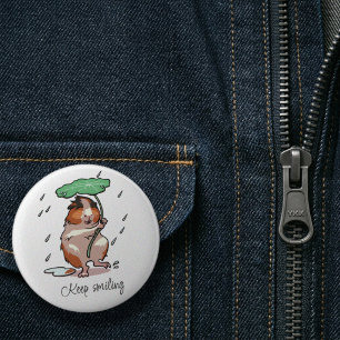 Keep Smiling Happy Guinea Pig Enjoying The Rain Button