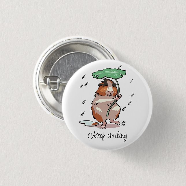 Keep Smiling Happy Guinea Pig Enjoying The Rain Button (Front & Back)