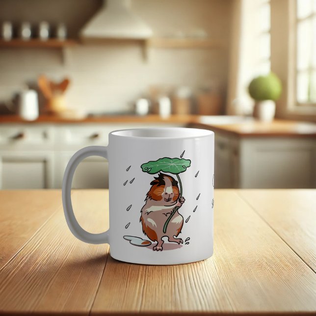 Keep Smiling Happy Guinea Pig Enjoying The Rain Coffee Mug (Creator Uploaded)