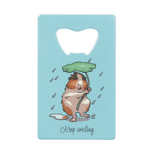 Keep Smiling Happy Guinea Pig Enjoying The Rain Credit Card Bottle Opener