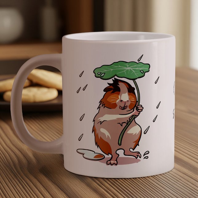 Keep Smiling Happy Guinea Pig Enjoying The Rain Giant Coffee Mug (Creator Uploaded)