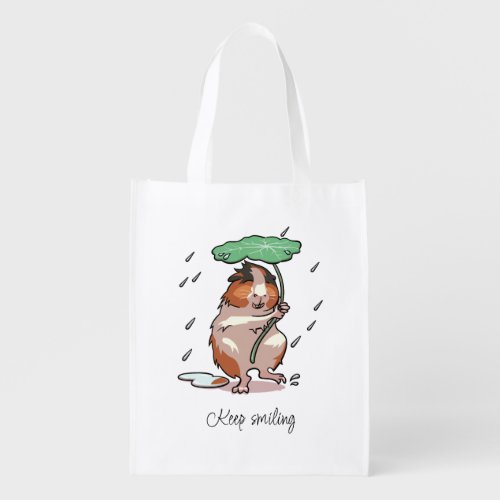 Keep Smiling Happy Guinea Pig Enjoying The Rain Grocery Bag
