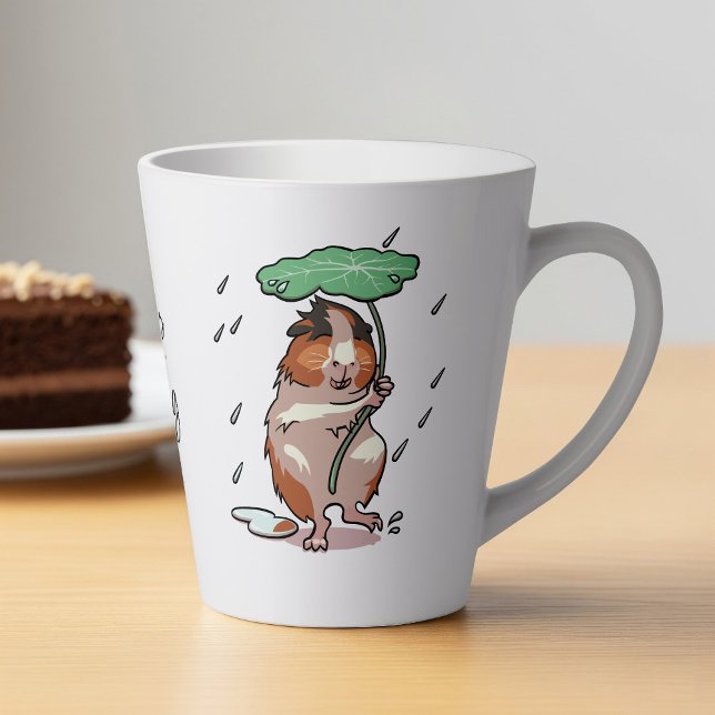 Keep Smiling Happy Guinea Pig Enjoying The Rain Latte Mug (Creator Uploaded)