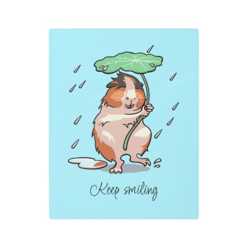Keep Smiling Happy Guinea Pig Enjoying The Rain Metal Print