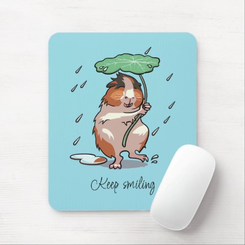 Keep Smiling Happy Guinea Pig Enjoying The Rain Mouse Pad