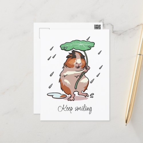 Keep Smiling Happy Guinea Pig Enjoying The Rain Postcard