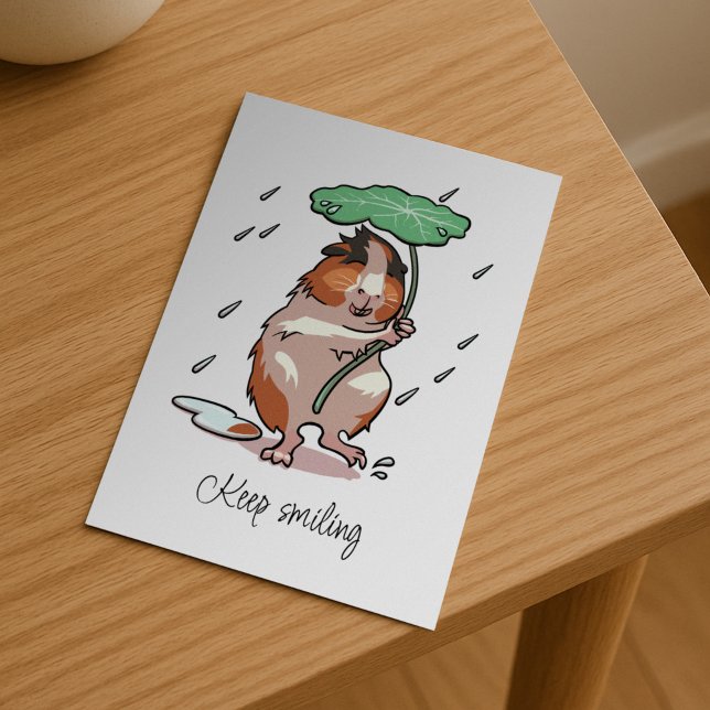 Keep Smiling Happy Guinea Pig Enjoying The Rain Postcard (Creator Uploaded)