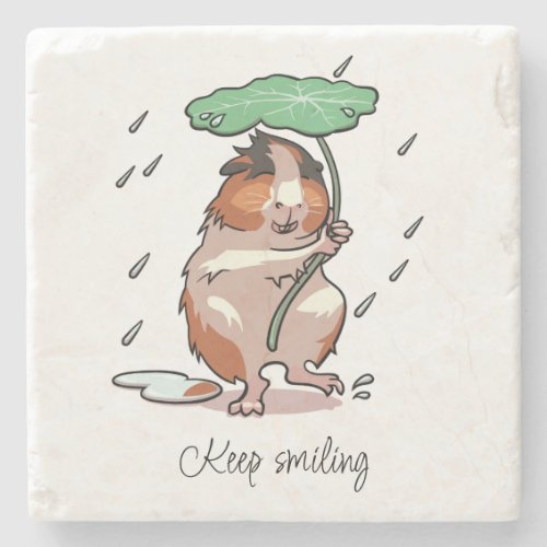 Keep Smiling Happy Guinea Pig Enjoying The Rain Stone Coaster