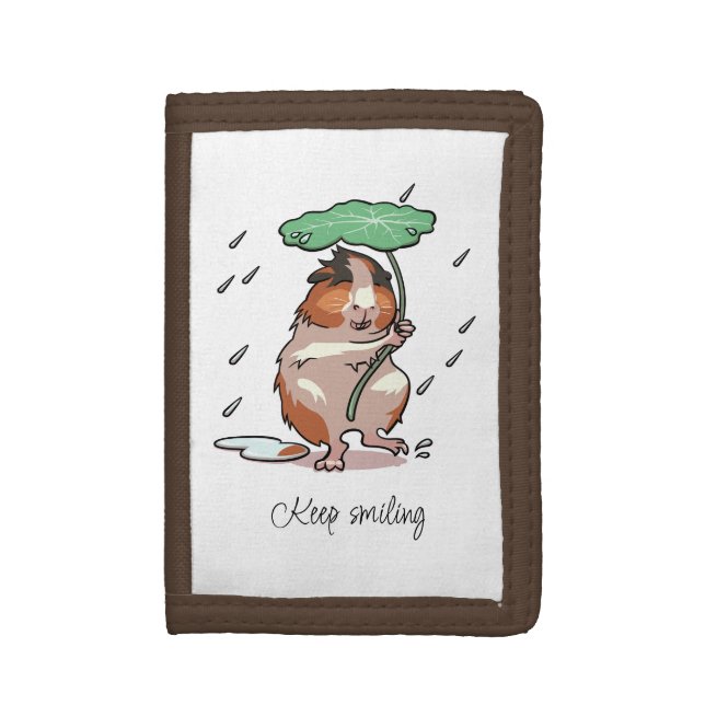 Keep Smiling Happy Guinea Pig Enjoying The Rain Trifold Wallet (Front Vertical)