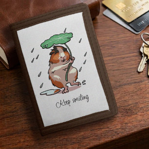 Keep Smiling Happy Guinea Pig Enjoying The Rain Trifold Wallet
