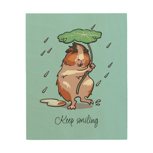 Keep Smiling Happy Guinea Pig Enjoying The Rain Wood Wall Art