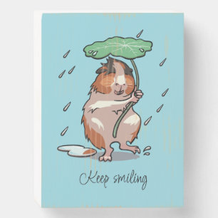 Keep Smiling Happy Guinea Pig Enjoying The Rain Wooden Box Sign