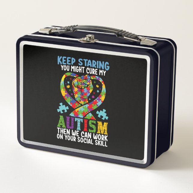 Keep Staring You Might Cure My Autism Awareness Metal Lunch Box (Front)