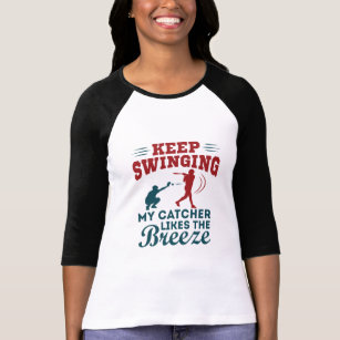 Softball 3/4 Sleeve Raglan T-shirt Keep Swinging My Catcher 