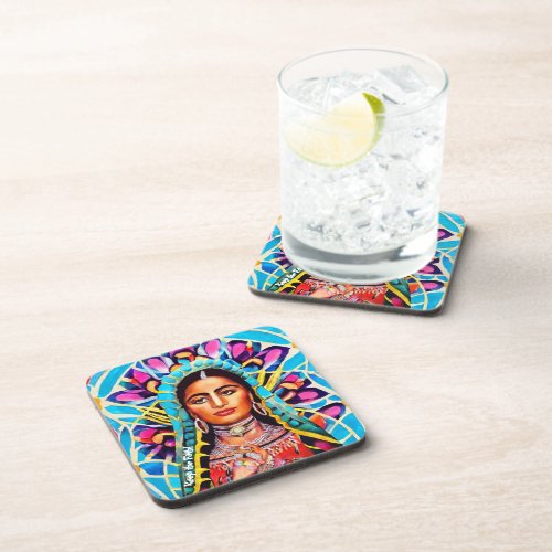Keep the Faith Young woman multicolor illustration Beverage Coaster