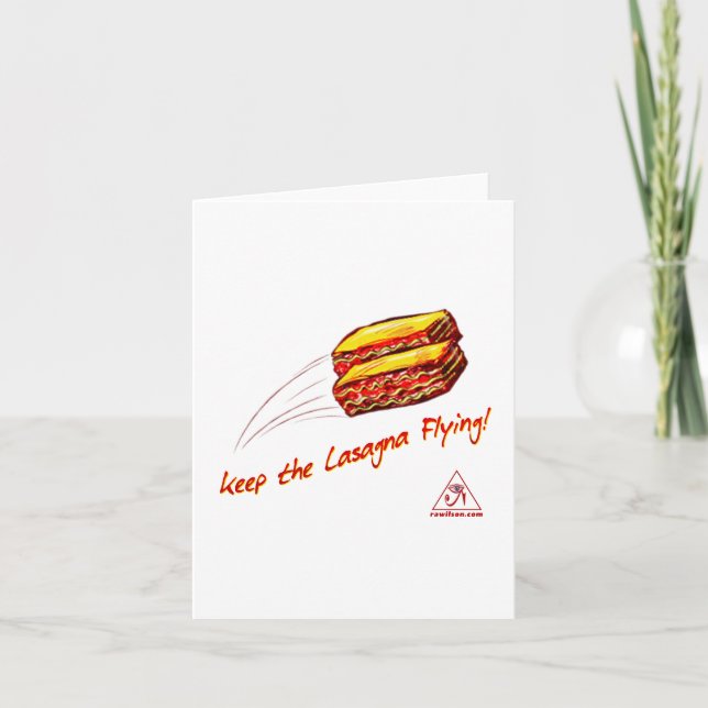 Keep the Lasagna Flying Greeting Card (Front)