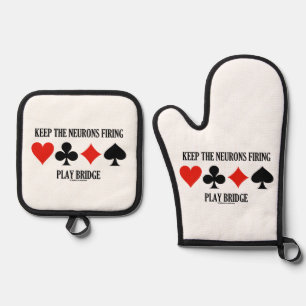Keep The Neurons Firing Play Bridge 4 Card Suits Oven Mitt & Pot Holder Set