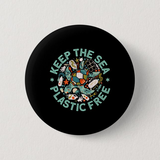 Keep The Sea Plastic Free Save Turtles Ocean Conse Button (Front)