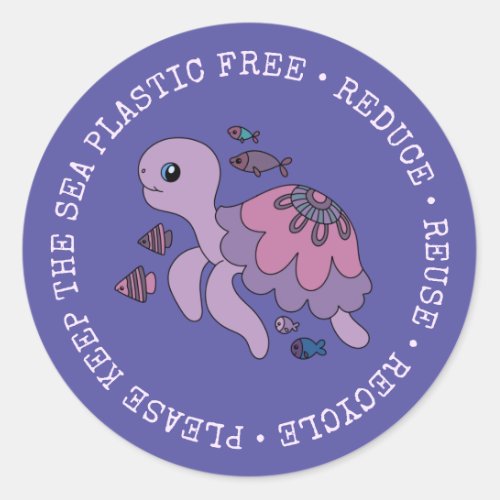 Keep the Sea Plastic Free Turtle Classic Round Sticker