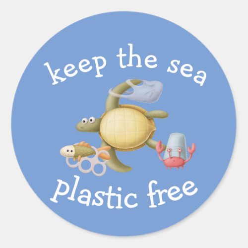 Keep the Sea Plastic Free Turtle Crab Classic Round Sticker