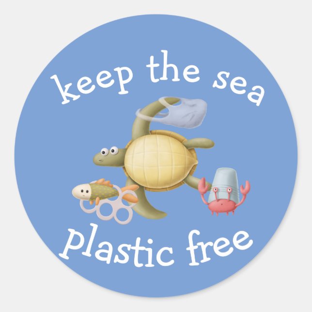 Keep the Sea Plastic Free Turtle Crab Classic Round Sticker (Front)