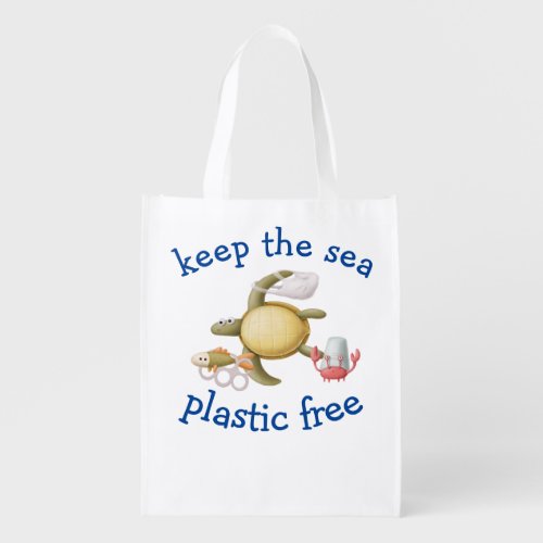 Keep the Sea Plastic Free turtle Crab Grocery Bag