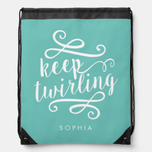 Keep Twirling   Aqua & White Typography Quote Drawstring Bag