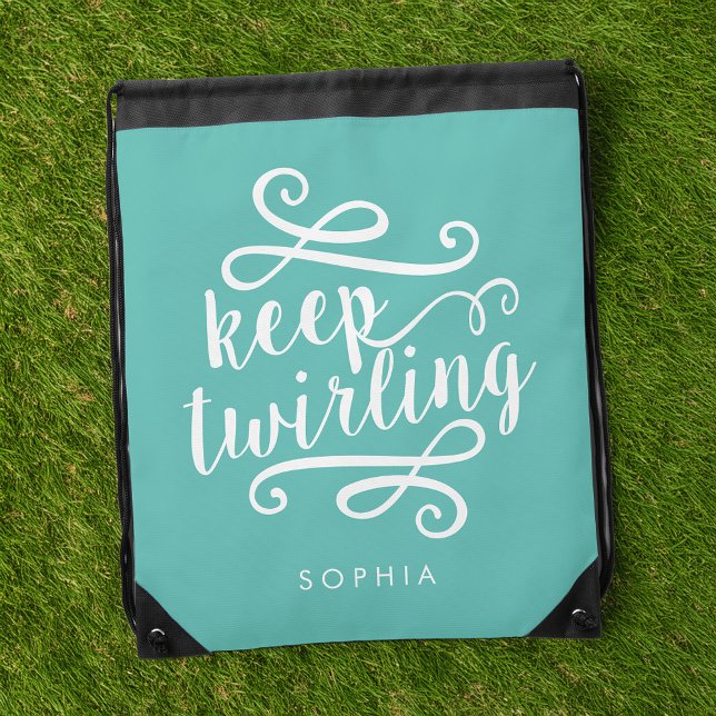 Keep Twirling | Aqua & White Typography Quote Drawstring Bag (Creator Uploaded)