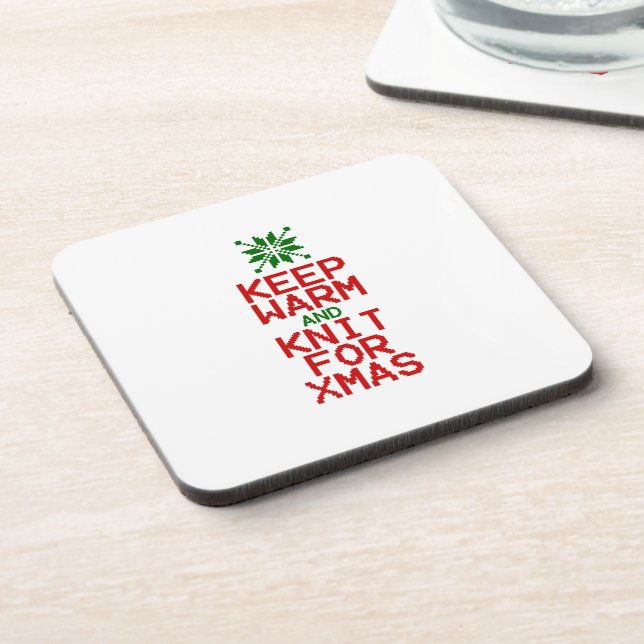Keep Warm and Knit for Xmas Beverage Coaster (Left Side)