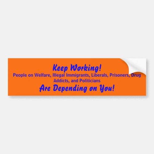 Keep Working People on Welfare Illegal Immig Bumper Sticker