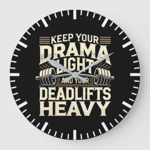 Keep Your Drama Light and Your Deadlifts Heavy Large Clock