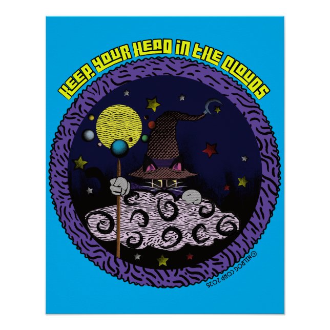 Keep Your Head In The Clouds Cartoon Wizard Cat Poster (Front)