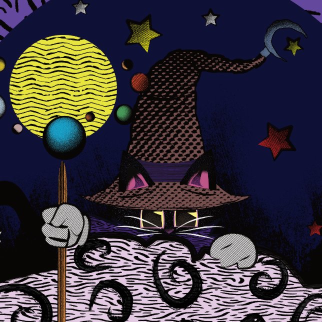 Keep Your Head In The Clouds Cartoon Wizard Cat T-Shirt (Creator Uploaded)