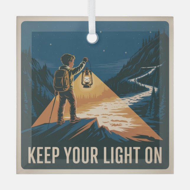 Keep Your Light On Glass Ornament (Front)