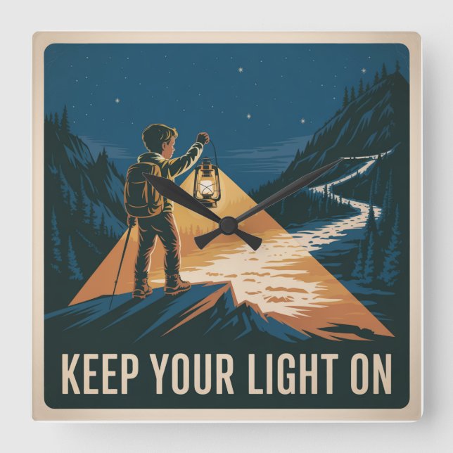 Keep Your Light On Square Wall Clock (Front)