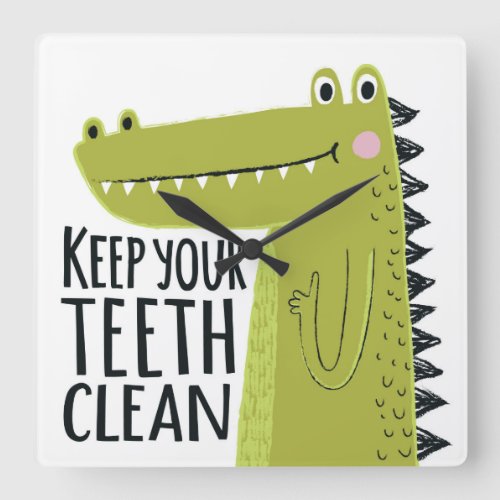 Keep Your Teeth Clean Square Wall Clock